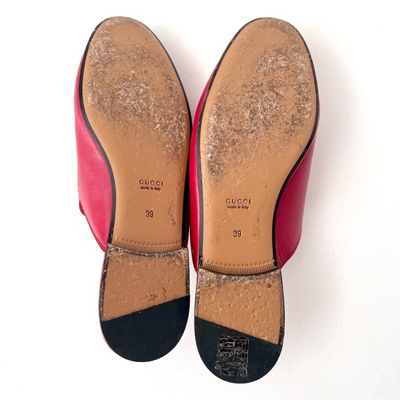 GUCCI | Princetown Horsebit Hibiscus Red Leather Mules Loafers Slippers US 9 - Picture 12 of 13